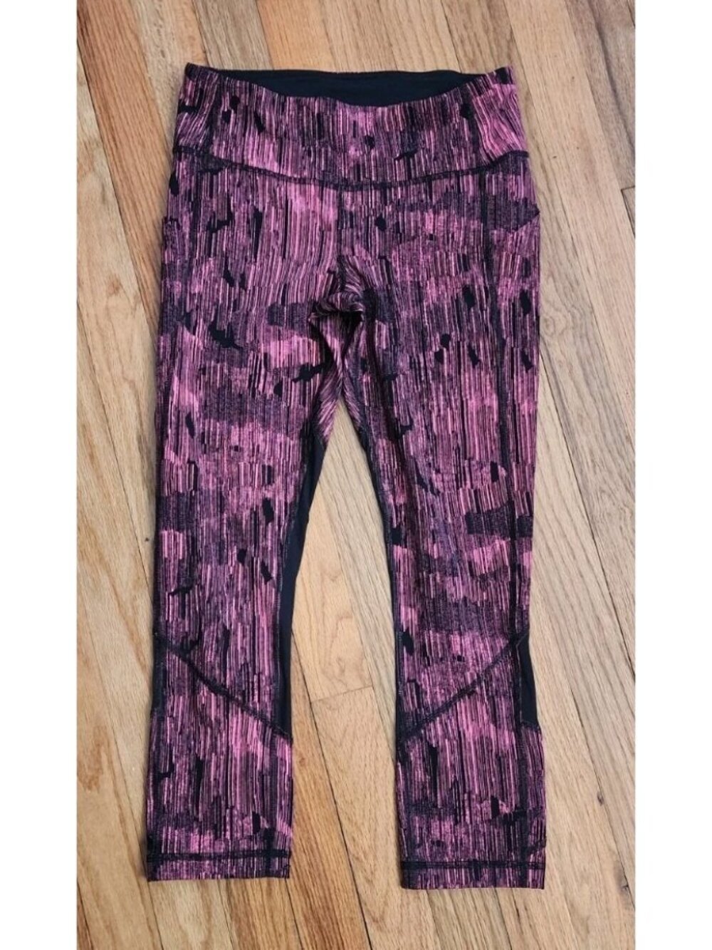 Lululemon Leggings Womens 4 Pace Rival Crop Running Pink Black Wicking Pocket